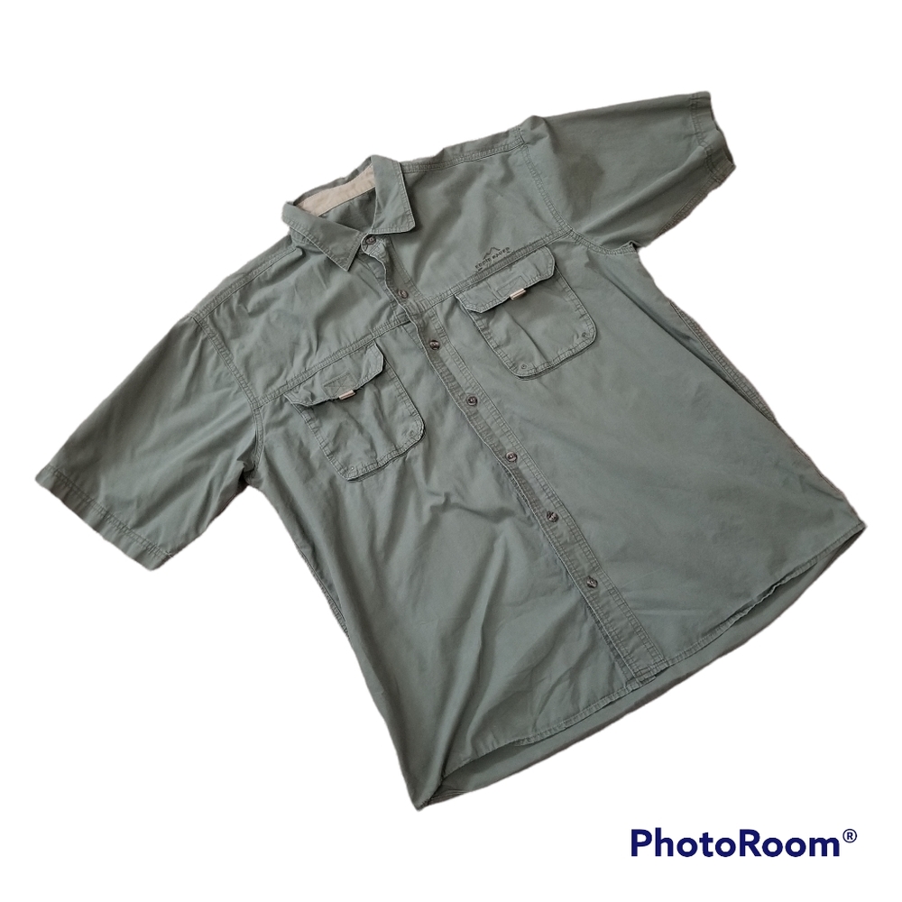 Eddie Bauer Olive Green Cotton Short Sleeve Double Pockets Shirt Men's Large